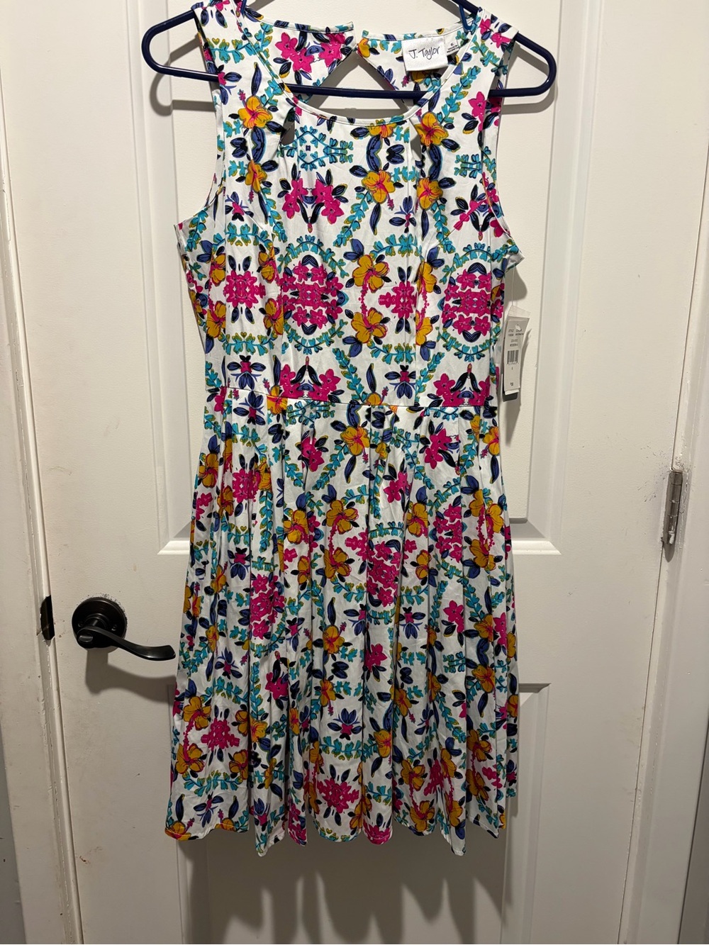 J. Taylor White Floral Sleeveless Maxi Dress with Pink & Yellow Print